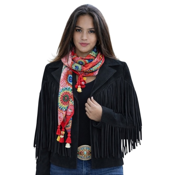 Black Faux Suede Cropped Fringe Jacket Western Boho Festival Women’s Medium - Picture 2 of 8